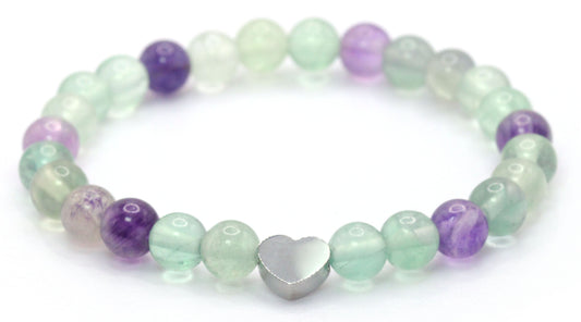 Regenbogenfluorit Edelstein Armband mit Edelstahlherz