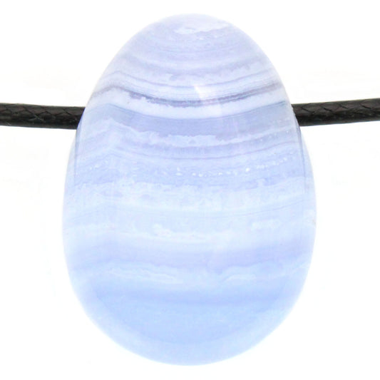 Echter Blauer Spitzenachat Tropfenanhänger mit gewachstem Baumwollband