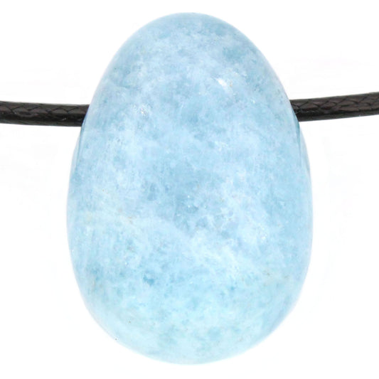 Echter Aquamarin Tropfenanhänger mit gewachstem Baumwollband