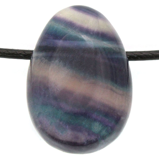 Echter Regenbogenfluorit Tropfenanhänger mit gewachstem Baumwollband