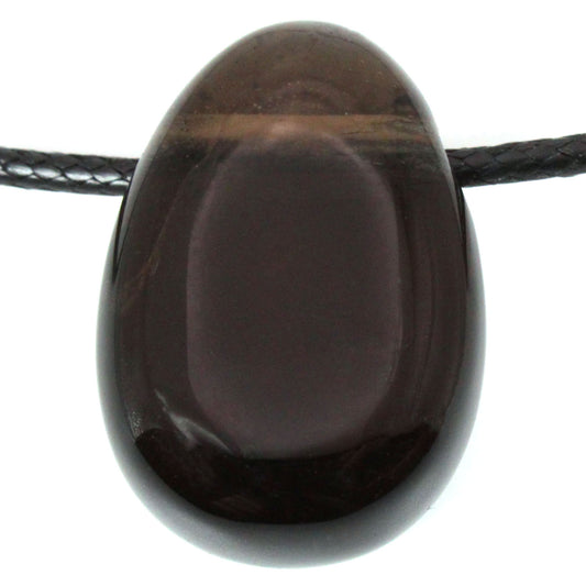 Echter Dunkler Rauchquarz Tropfenanhänger mit gewachstem Baumwollband