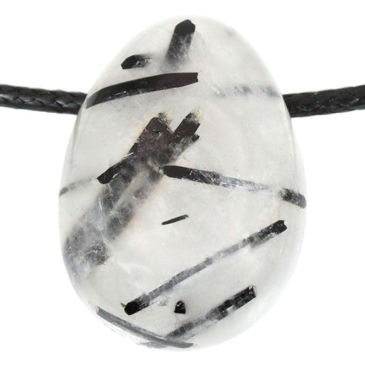 Echter Turmalinquarz Tropfenanhänger mit gewachstem Baumwollband