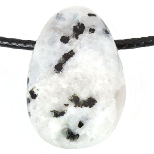 Echter Mondstein Tropfenanhänger mit gewachstem Baumwollband